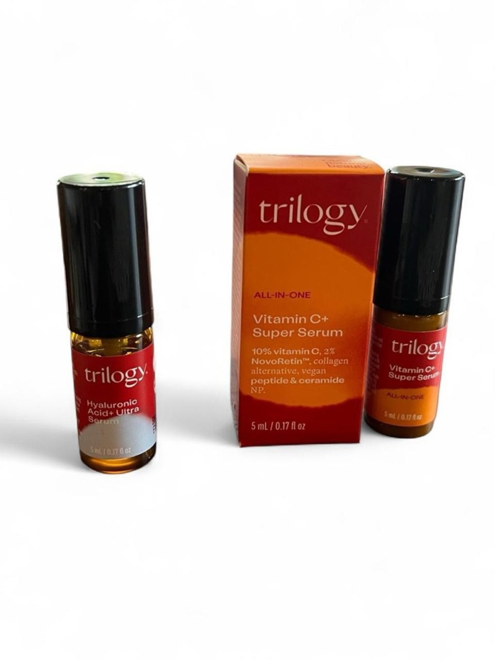 New Trilogy travel 5ml Vitamin C+ Super Serum & Hyaluronic Acid+ Ultra Serum Duo